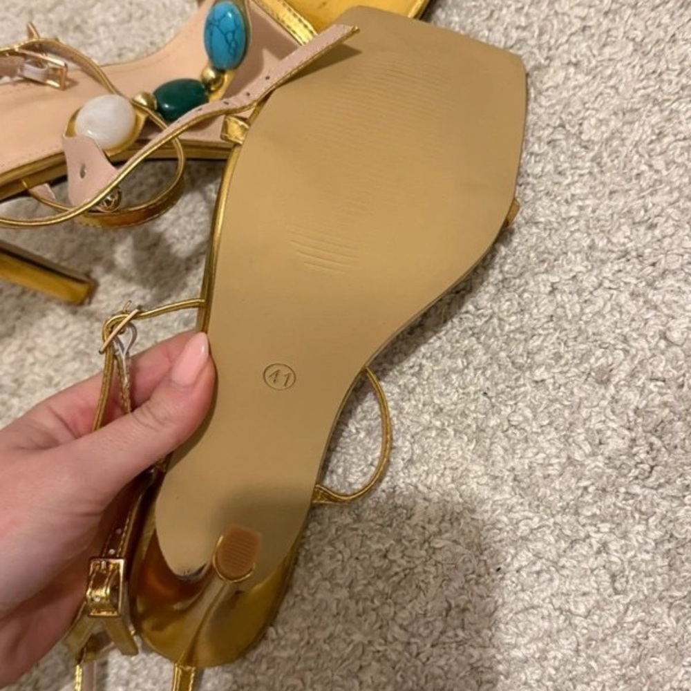 SHEIN Gold Heels with Multicolor Gem Accents - Picture 3 of 3